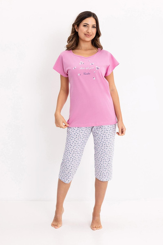 Pijama damă 735 Regina – din bumbac, mânecă scurtă, pantaloni 3/4 | Lejeră și confortabilă