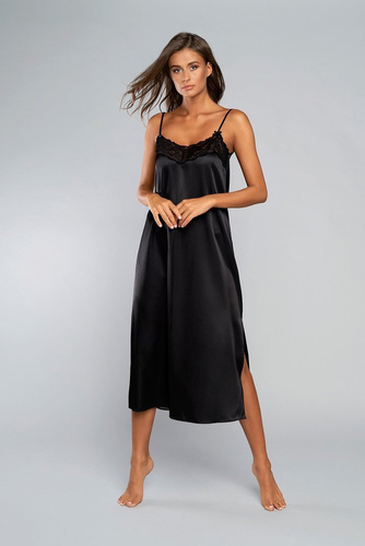 Cămașă de noapte Touch cu curea îngustă, lungă Italia Fashion - negru