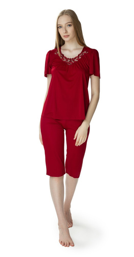 3639 Matylda Pijamale dama Seagull burgundy - matase vascoza, produs polonez, lungime 3/4