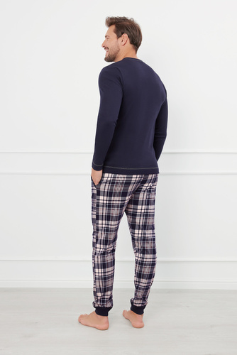 Brit Pajamas Bărbați cu mânecă lungă, pantaloni lungi Italian Fashion - albastru marin/print 