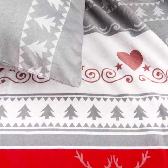 31516/1 Set de lenjerie de pat de Crăciun din flanel Flannellove Darymex gri roșu - set 100% bumbac, călduros și moale