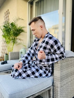 338 Crêpe halat De Lafense pentru bărbați/femei - negru/alb