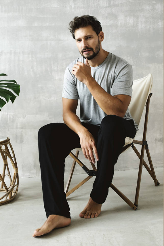 Dallas Pijama cu mânecă scurtă pentru bărbați, pantaloni lungi Italian Fashion- melange/negru 