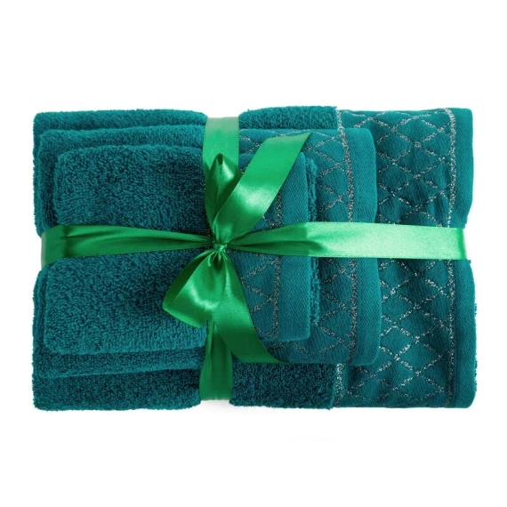 Set prosoape Eurofirany 3 piese moi absorbante elegante premium Layla dark turquoise