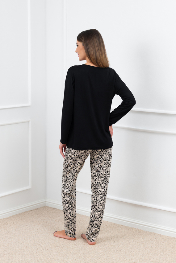 Pijama pentru femei Birma cu mânecă lungă, pantaloni lungi Italian Fashion - negru