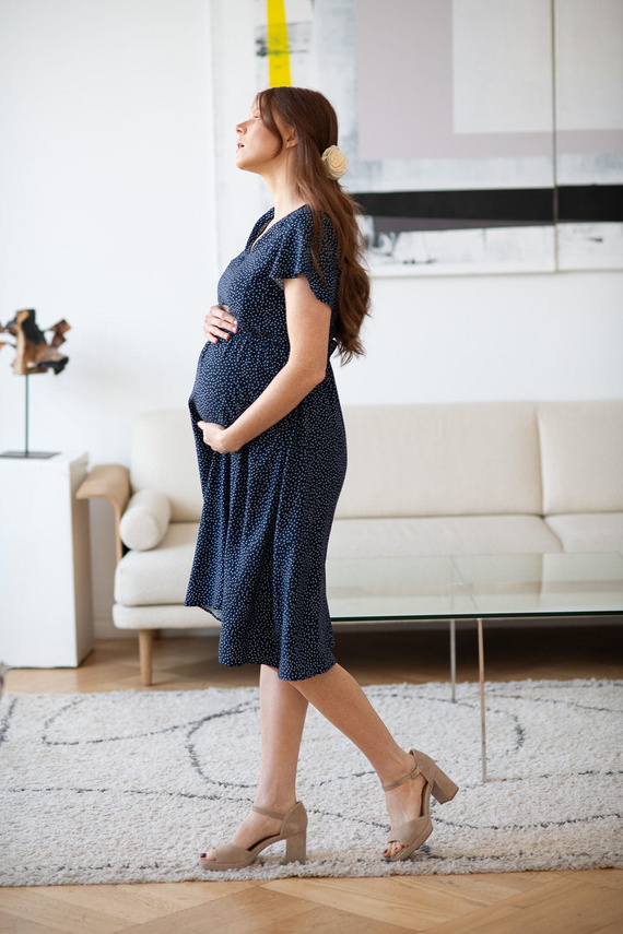 Lovely Dress Rochie midi de maternitate si alaptare, maneca scurta, Milk&Love, bleumarin cu buline
