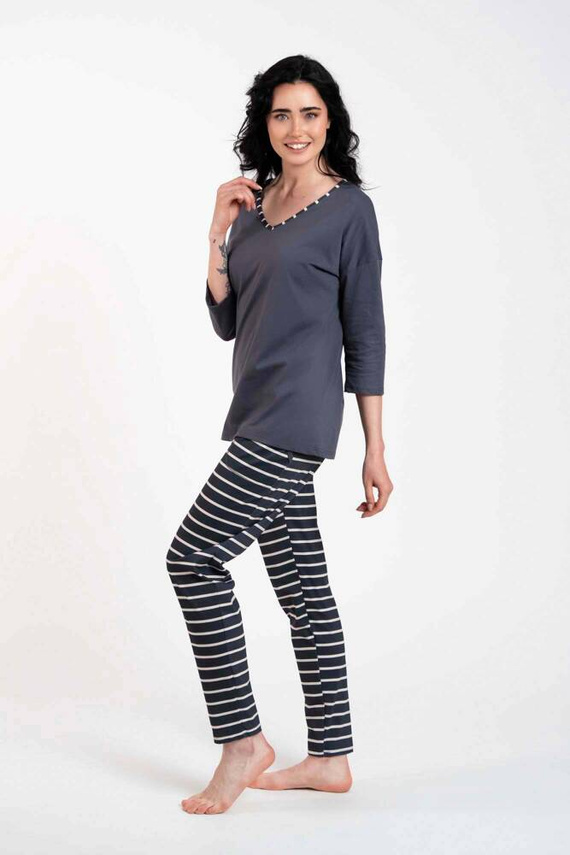 Betty Pijama de damă cu mânecă 3/4, pantaloni lungi Italian Fashion - imprimeu grafit/grafit