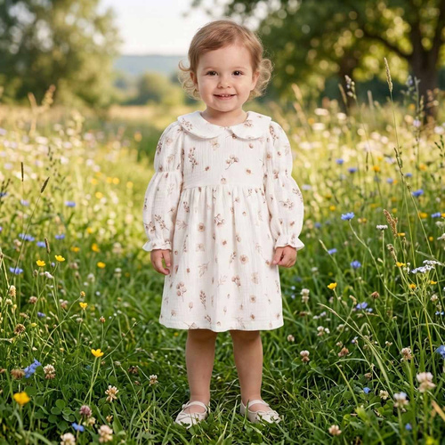 Rochie fete Nicol 224280 mușlin 100% bumbac mânecă lungă