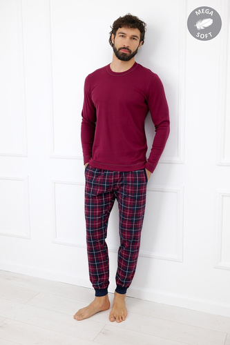 Italian Fashion Brajan pijama bărbați Mega Soft pantaloni lungi în carouri - bordo