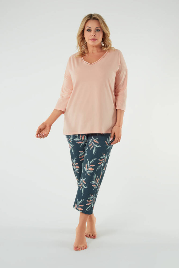 Julietta Pijama de damă cu mâneci 3/4, pantaloni 7/8 Modă italiană - somon/print