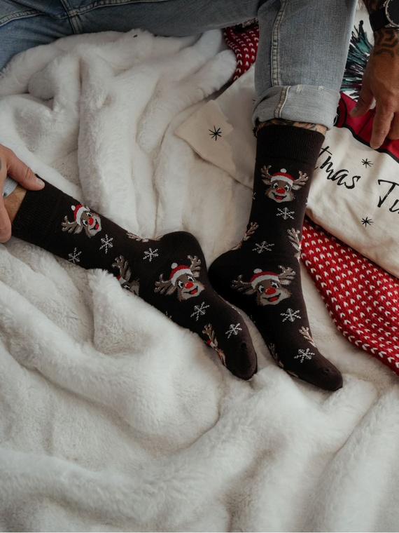 1290-033 Șosete de Crăciun pentru bărbați Milena – Reni zâmbitori, maro