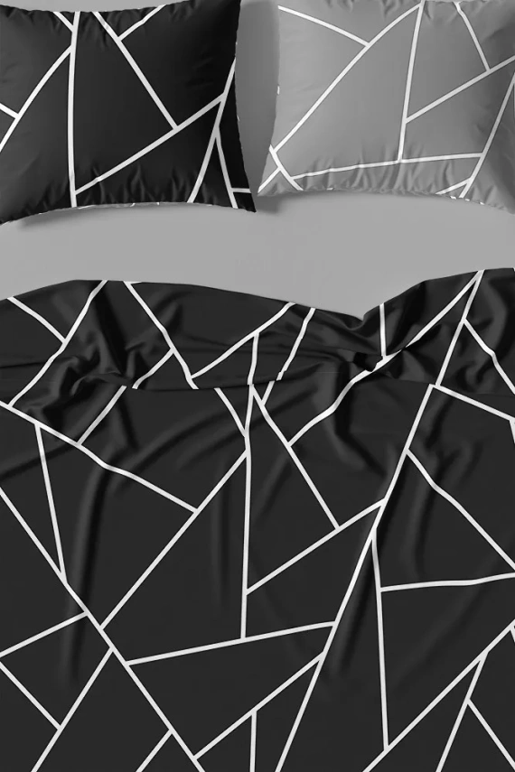 Milargo Verde 007 Lenjerie de pat din satin geometric Faro negru