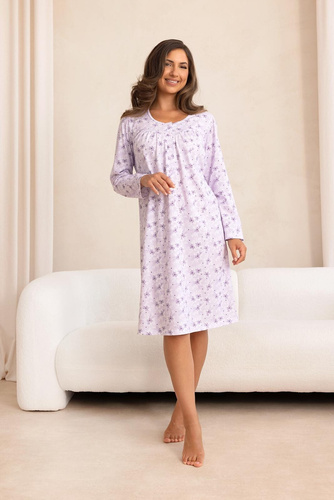 Cămașă de noapte Regina 020 damă 100% bumbac mânecă lungă cu nasturi - violet
