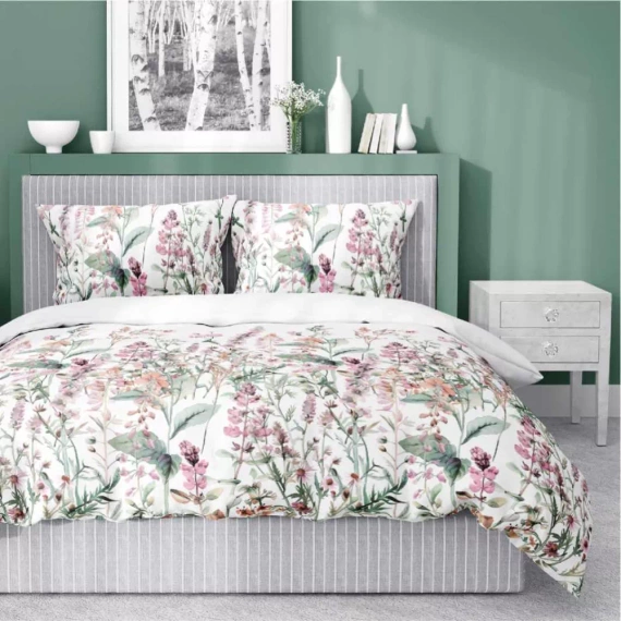 5485 A Detexpol Satin Stories lenjerie de pat din satin alb-roz | 100% bumbac, țesătură din satin, fermoar, ambalaj cadou