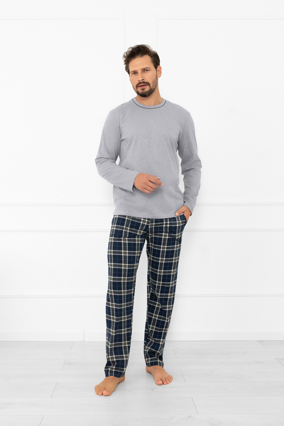 Pijama pentru bărbați Andreas - mânecă lungă, pantaloni lungi, bumbac Italian Fashion - melange/print