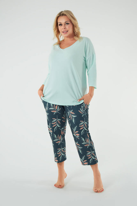 Julietta Pijama de damă mâneci 3/4, pantaloni 7/8 Modă italiană - fistic/print 