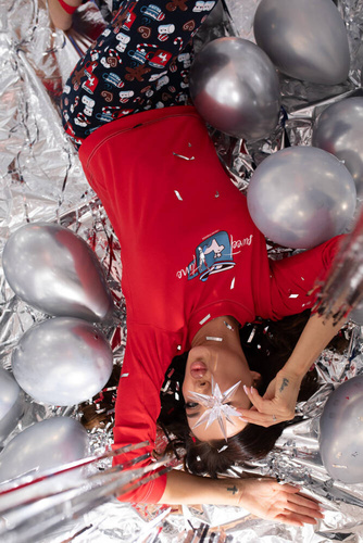 Makala Pijama cu mânecă lungă și pantaloni lungi de damă Italian Fashion - roșu/print