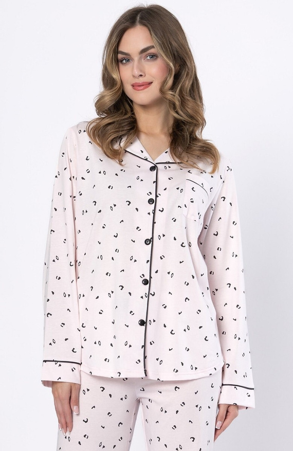 Pijamale dama Laveza Alka 1618 roz deschis – bumbac, maneci lungi, inchise cu nasturi