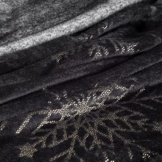 Pătură de Crăciun Eurofirany cu fulgi de zăpadă aurii și negru – Pătură moale din microfibră, 240 g/m²