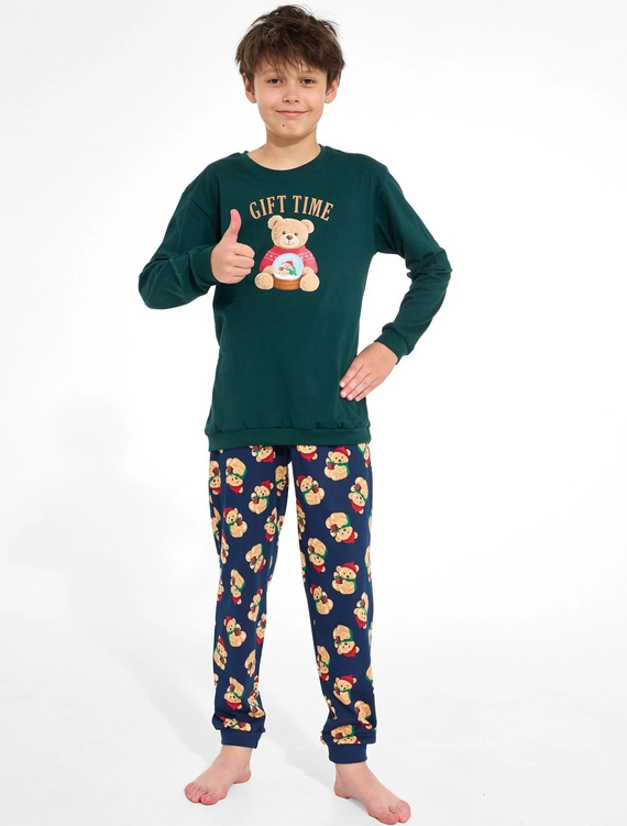 Cornette Gift Time Christmas 593/184 966/184 Pijamale băieți verde 100% bumbac