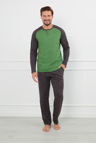 Alexander Pijama pentru bărbați cu mânecă lungă, pantaloni lungi Modă italiană - verde/c.melange