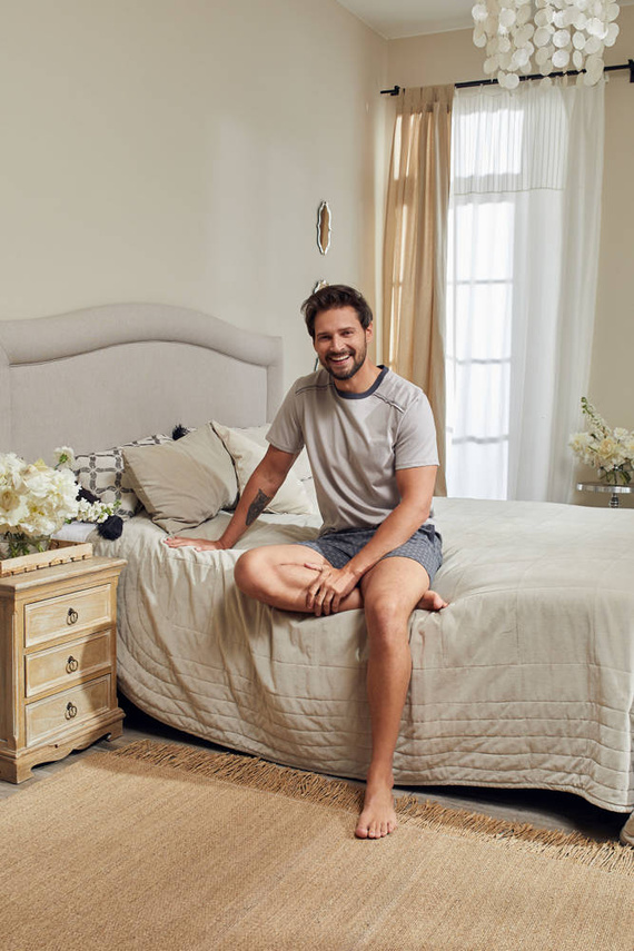 Abel Pijama cu mânecă scurtă pentru bărbați, pantaloni scurți Italian Fashion - bej/print