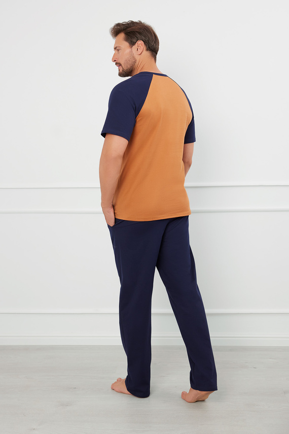 Alexander Pijama cu mânecă scurtă pentru bărbați, pantaloni lungi Italian Fashion - cognac/grenade 