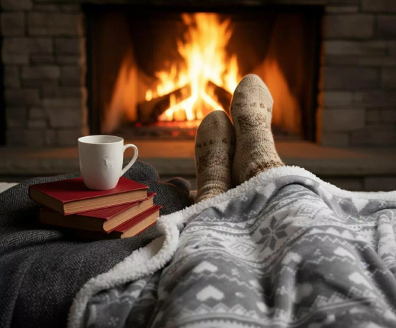 Pătură de Crăciun SACO, gri – moale și călduroasă cu model norvegian de fulgi de nea, într-o pungă decorativă