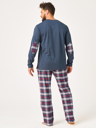 Pijamale bărbați Key MNS 410 bleumarin pantaloni flanel 100% bumbac