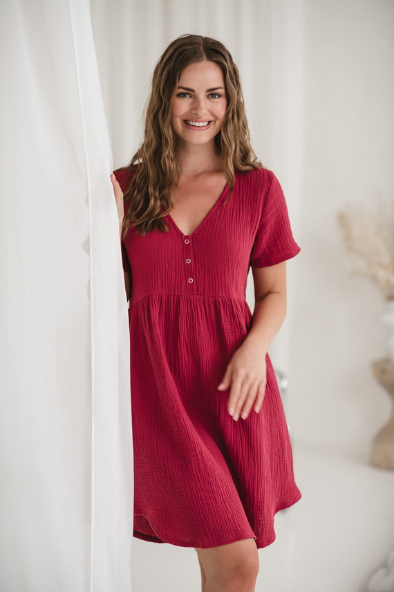 Cămașă de noapte de maternitate și alăptare de muselină Aurora Milk&Love raspberry