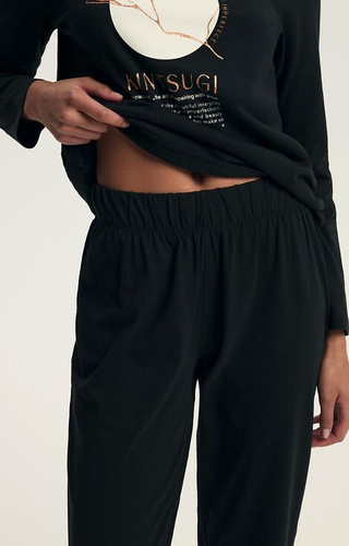 43727 Pijamale Dairoku Henderson pentru femei negre - bumbac, mâneci lungi și pantaloni