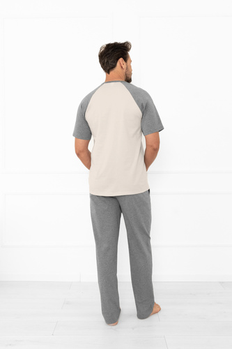 Pijama pentru bărbați Alexander Italian Fashion bej - bumbac, tricou polo și pantaloni