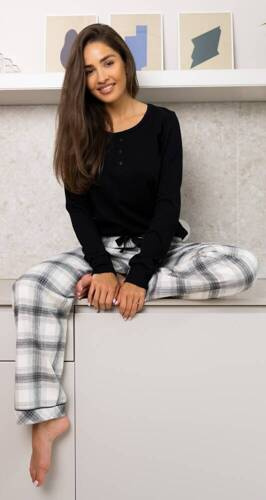 Pijamale Blanche Flannel Sensis pentru femei - Negru