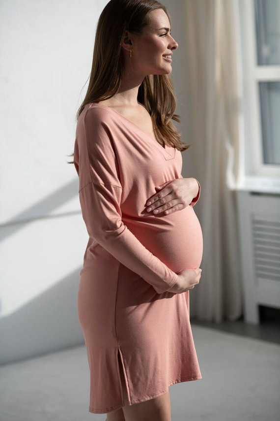 Cămașă de noapte Moon bambus pentru maternitate și alăptare cu mânecă lungă Milk&Love plante din plante