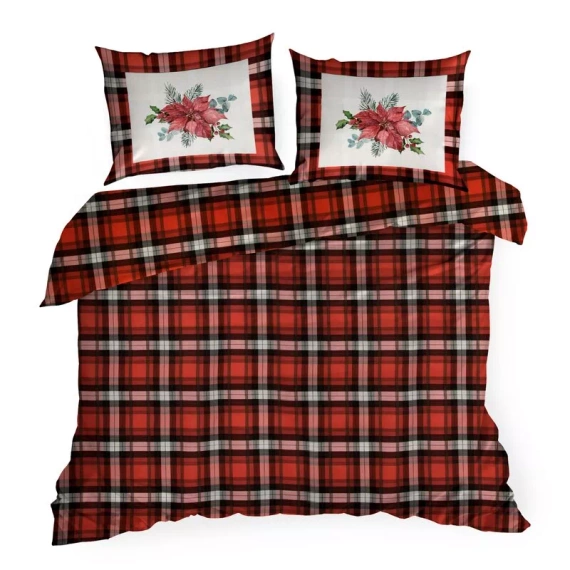 Lenjerie de pat Bliss Crăciun, Steaua Betleem în carouri, Eurodrape, roșu