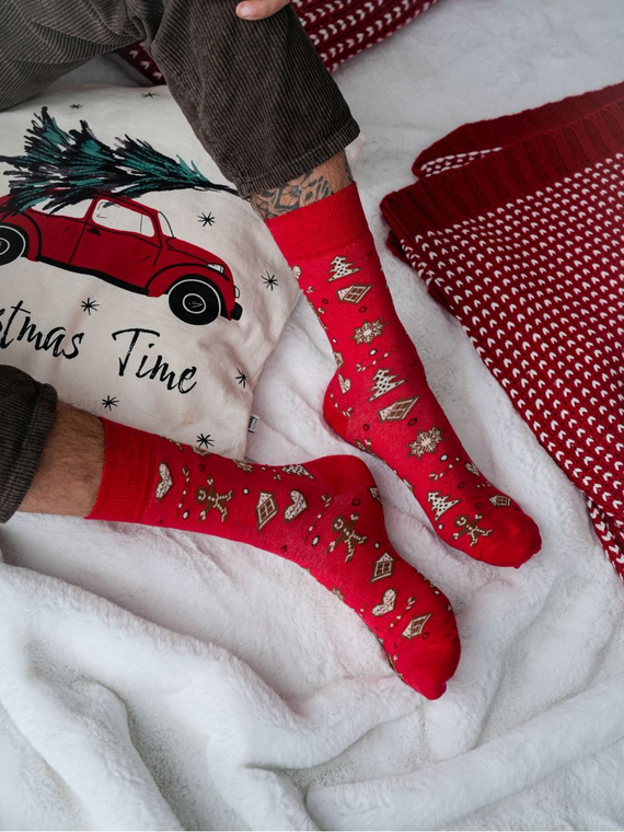1290-037 Șosete de Crăciun Milena pentru bărbați – Turtă dulce de Crăciun, Roșii