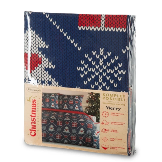 Lenjerie de pat pentru brad de Craciun Fericit din bumbac renforce Euro perdele - bleumarin