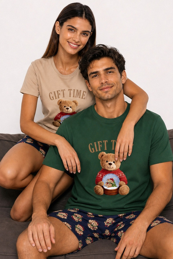 Cornette Gift Time 2 Christmas 1112/517 Pijamale damă scurte bej 100% bumbac