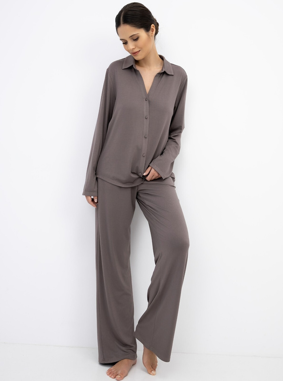 Sensis Lyra Mocca pijama damă din vâscoză, lungă, cu nasturi