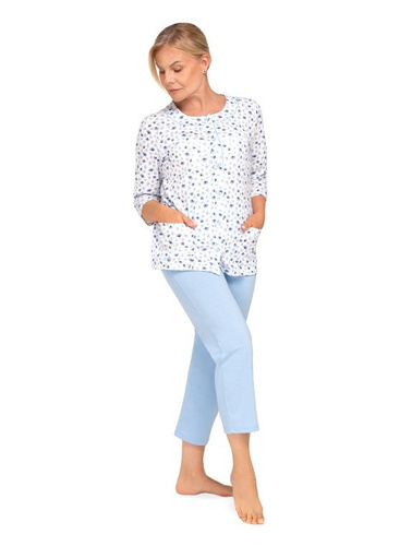 Pijama damă 201 Maria II Martel – 100% bumbac, model floral, mânecă 3/4, pantaloni 3/4