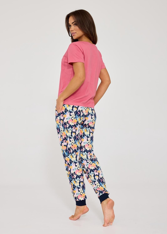 Pijama damă Cornette Pola 730/337 roz, bumbac 100%, pantaloni lungi cu print floral