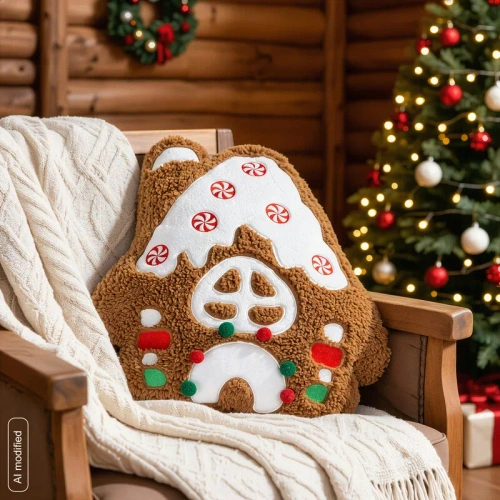 Eurofirany 367 pernă decorativă de Crăciun casă 41 cm catifea maro cu broderie