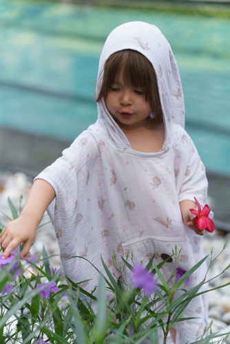 Honey Bunny Poncho de înot pentru copii cu glugă din muselină | 100% bumbac – cu uscare rapidă