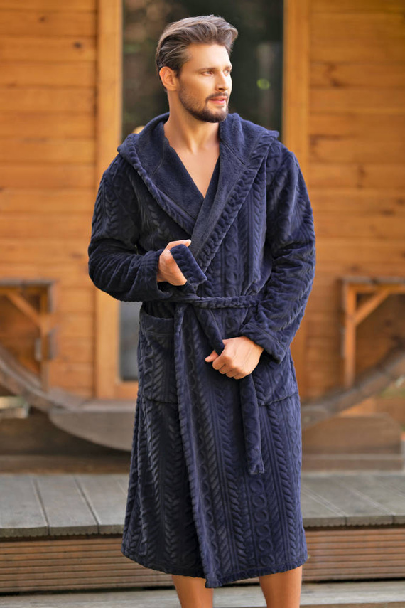 Zygmunt Halat de baie pentru bărbați cu glugă Italian Fashion - albastru marin 