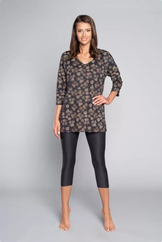Pinnia Ladies' 3/4 sleeve pyjamas, 3/4 trousers Italian Fashion - print/graphite