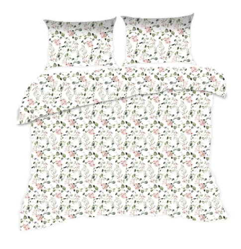 1610N Lenjerie de pat din bumbac clasică E24 Karo flowers, alb pudrat – 100% bumbac, durabilă, colorată, set de 2 piese