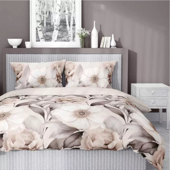 5220 A Lenjerie de pat din satin cu flori umbrite Detexpol bej