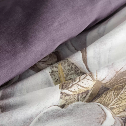Spring 26 Flowers lenjerie de pat satin Euro perdele crem/violet