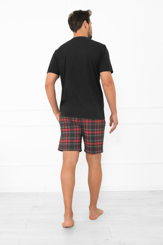 Rusoli pijamale bărbați Italian Fashion melange închis - bumbac verificat scurt confortabil