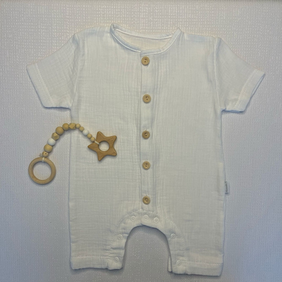 RA55202 Salopeta de muselina Mamatti - alb